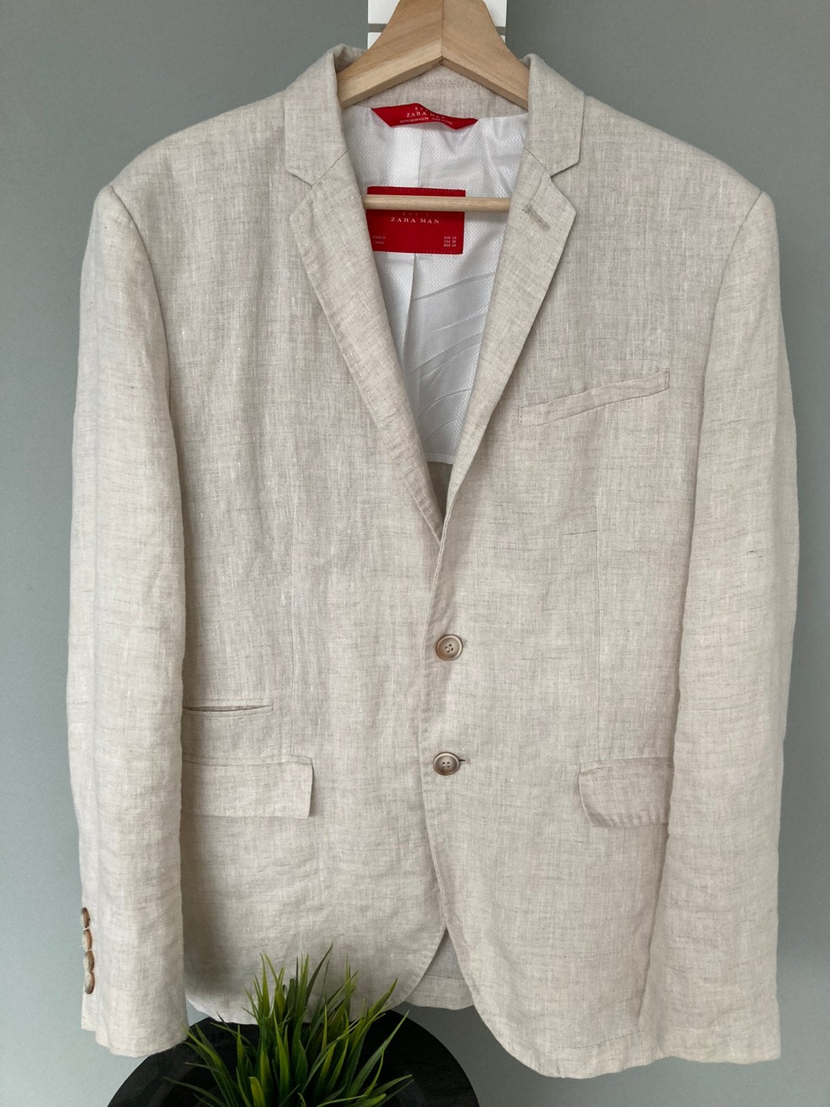 ==Bijna Nieuw== Zara Man Linnen Blazer - Maat 48 (M), Ophalen of Verzenden, Zo goed als nieuw, Maat 48/50 (M), Beige