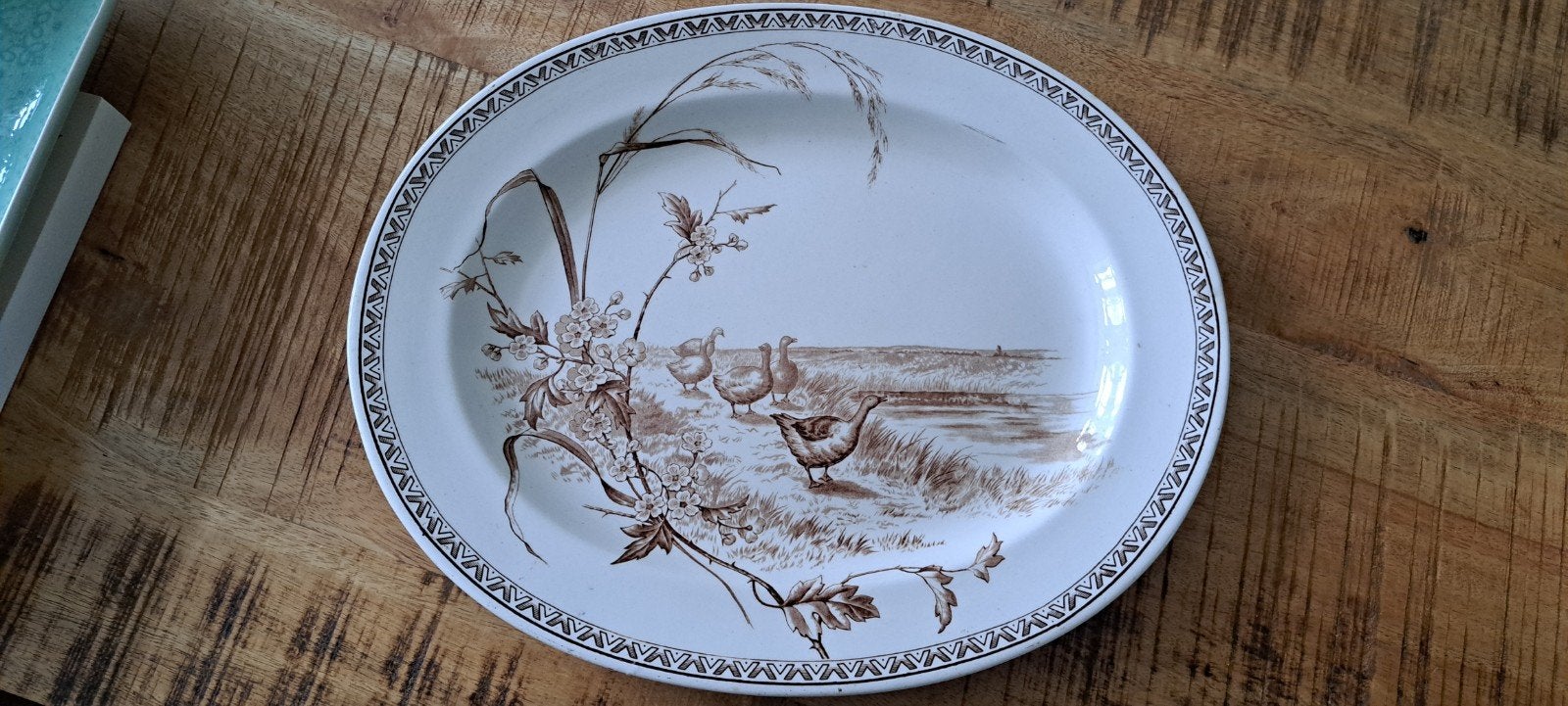 Antieke ovale schaal met eenden decor, Antiek en Kunst, Ophalen