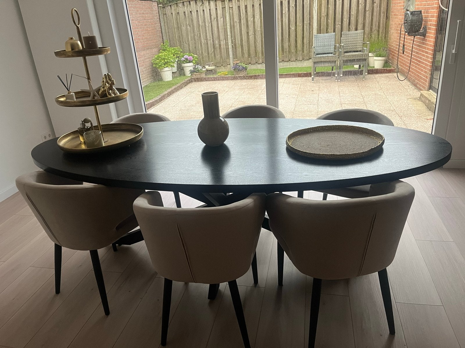 Ovale eettafel 240x110 met 6 stoelen, Ophalen, Gebruikt, 100 tot 150 cm, 200 cm of meer