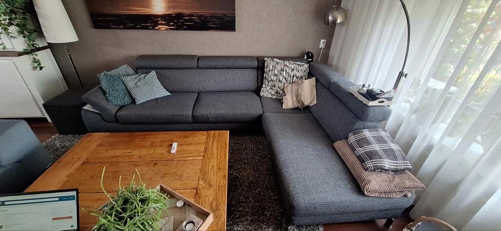 Montel Hoekbank Antraciet-Verstelbare leuning en hoofdsteun, Ophalen, 250 tot 300 cm, Gebruikt, Hoekbank