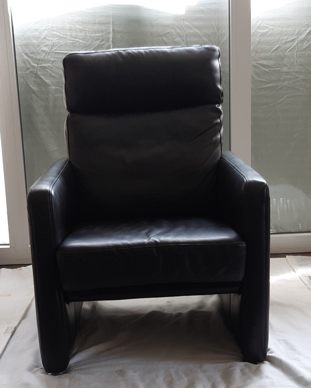 zwart leren fauteuil, Ophalen, Modern, 50 tot 75 cm, Leer