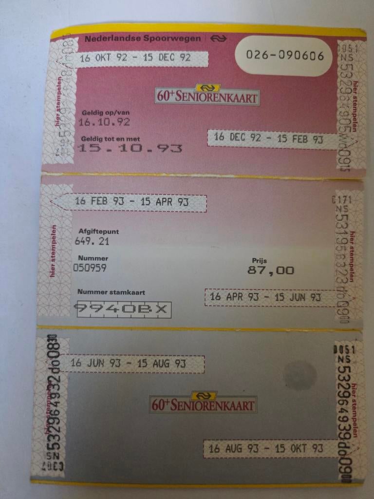NS 60+ Seniorenkaart 1992-1993 - Zeldzaam verzamelobject, Ophalen of Verzenden
