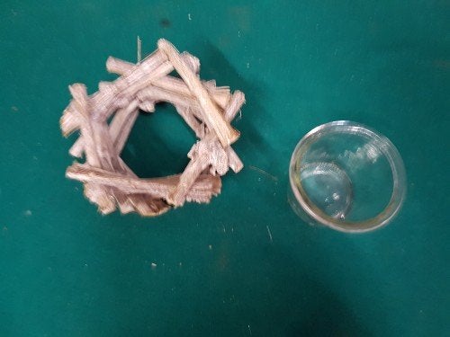 Waxinelicht houder van glas met houten houder, Huis en Inrichting, Woonaccessoires | Overige, Ophalen of Verzenden, 'T Olde Gre-j