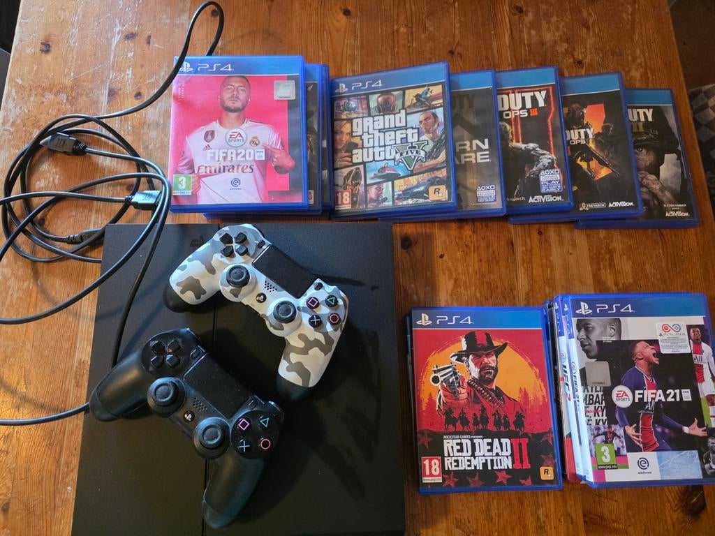 PS4| Playstation 4 1TB + 2 controllers + 15 spellen, Avontuur en Actie, Gebruikt, Vanaf 18 jaar, Ophalen of Verzenden