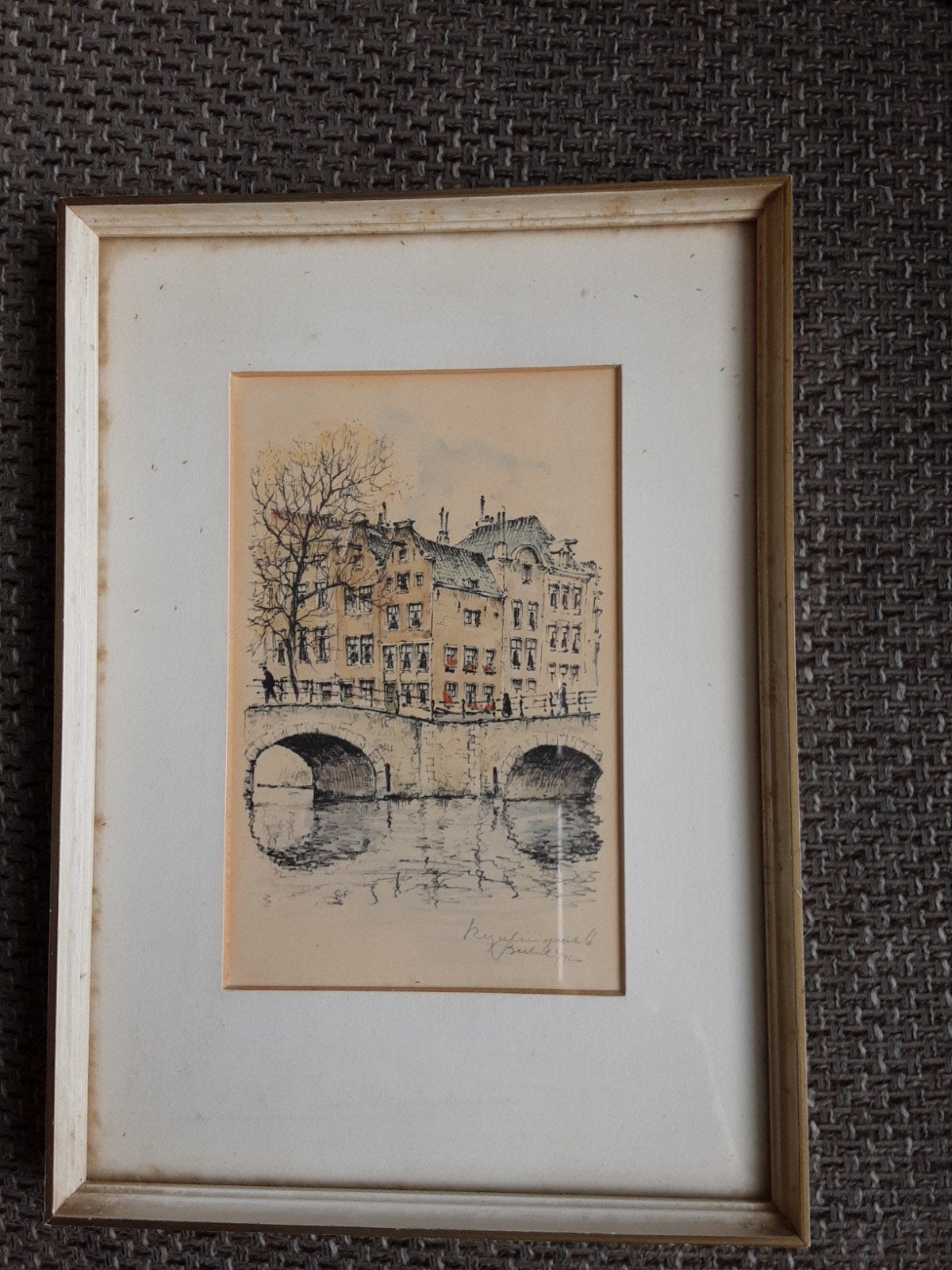 Vintage pentekening van Amsterdam, gedateerd 1956, Antiek en Kunst, Kunst | Tekeningen en Foto's, Ophalen of Verzenden, Tekening