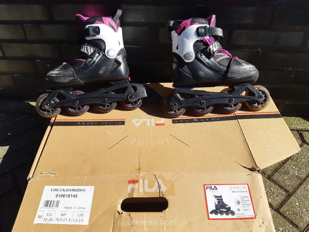Super skeelers Fila X-One G 32-35 verstelbaar zwart / roze, Overige merken, Kinderen, Ophalen of Verzenden, Inline skates 4 wielen