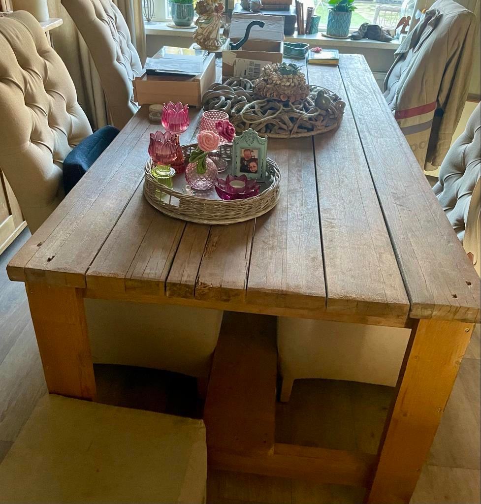 Robuuste landelijke tafel - Perfect voor gezellige diners, Gebruikt, 200 cm of meer, Vijf personen of meer, Rechthoekig