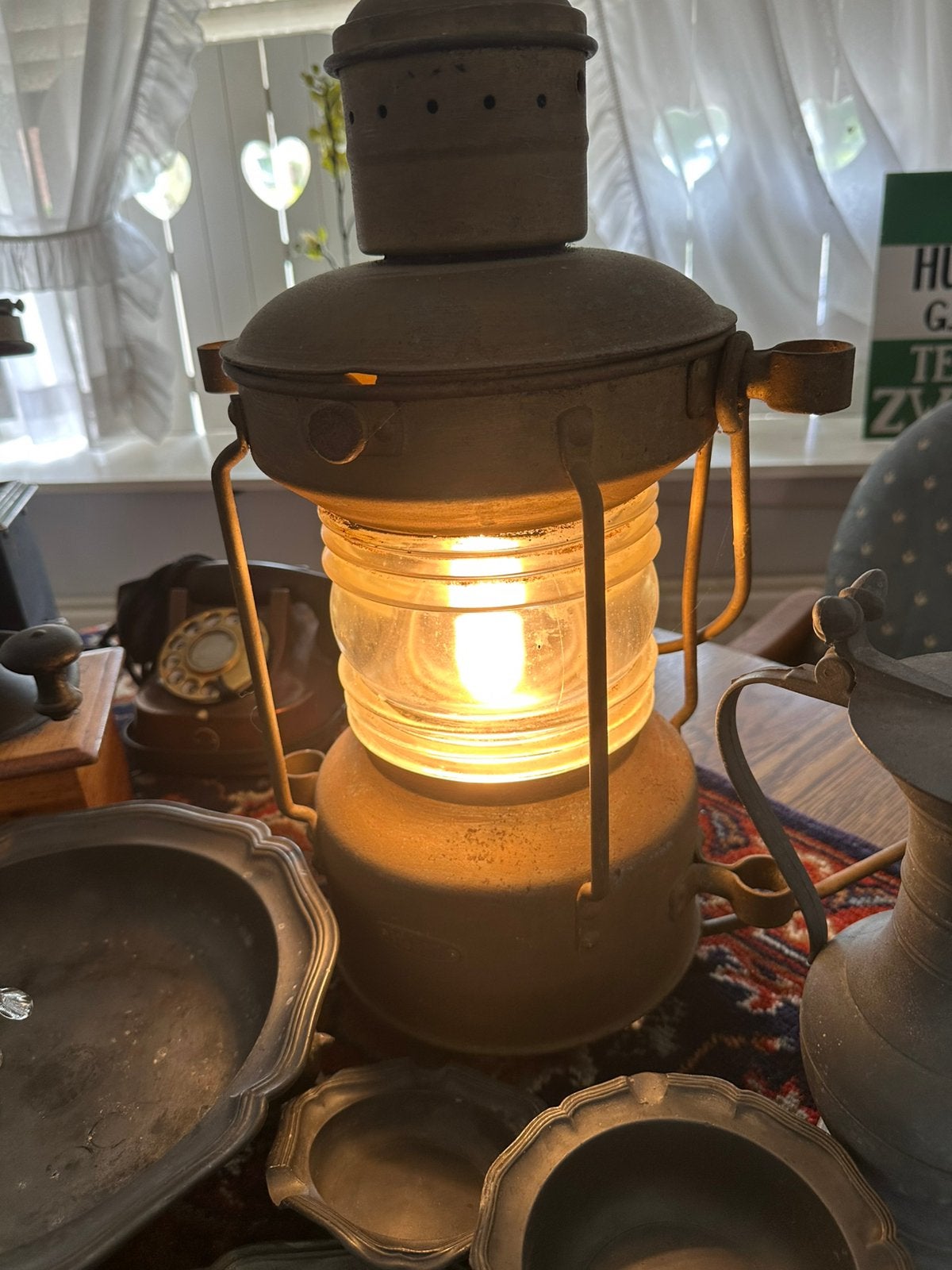 o.a. Scheepslamp, oude tel, Delfs blauw en Engels, Antiek en Kunst, Ophalen