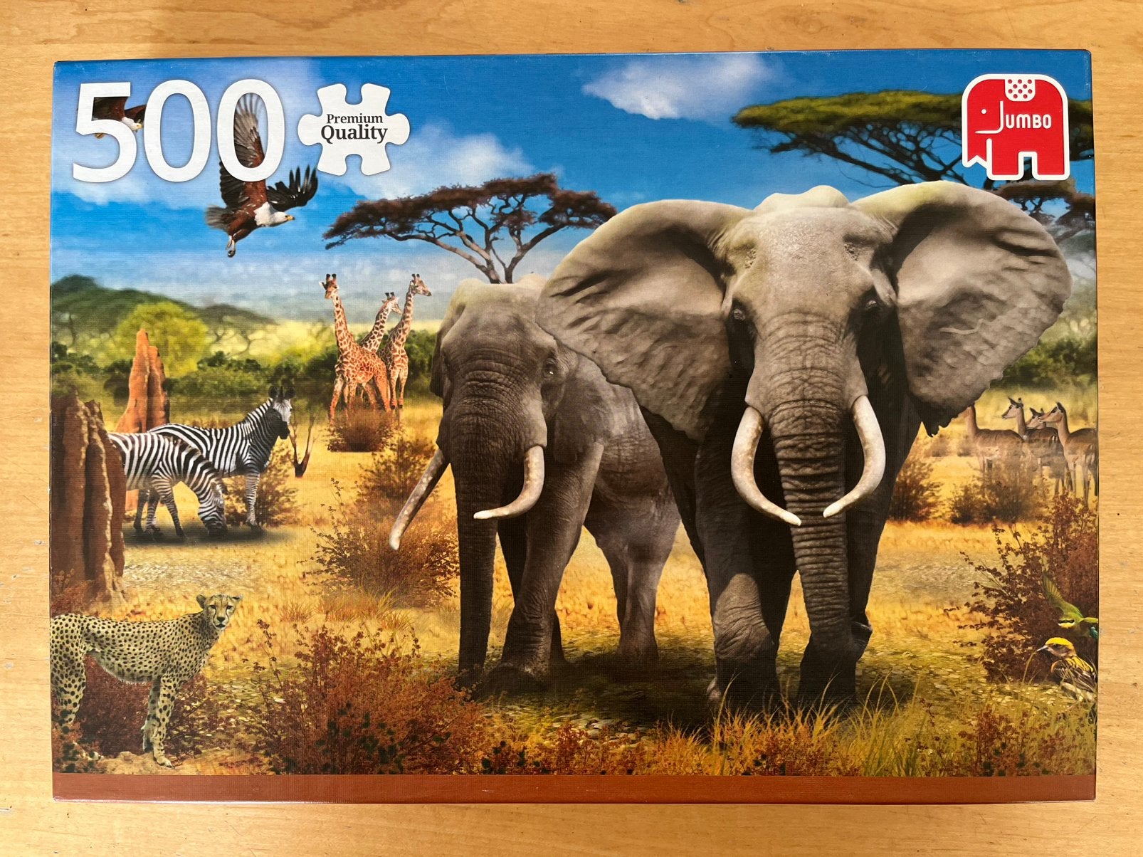 Jumbo puzzel Olifanten 500 stukjes, compleet, Ophalen of Verzenden, 500 t/m 1500 stukjes, Zo goed als nieuw, Legpuzzel