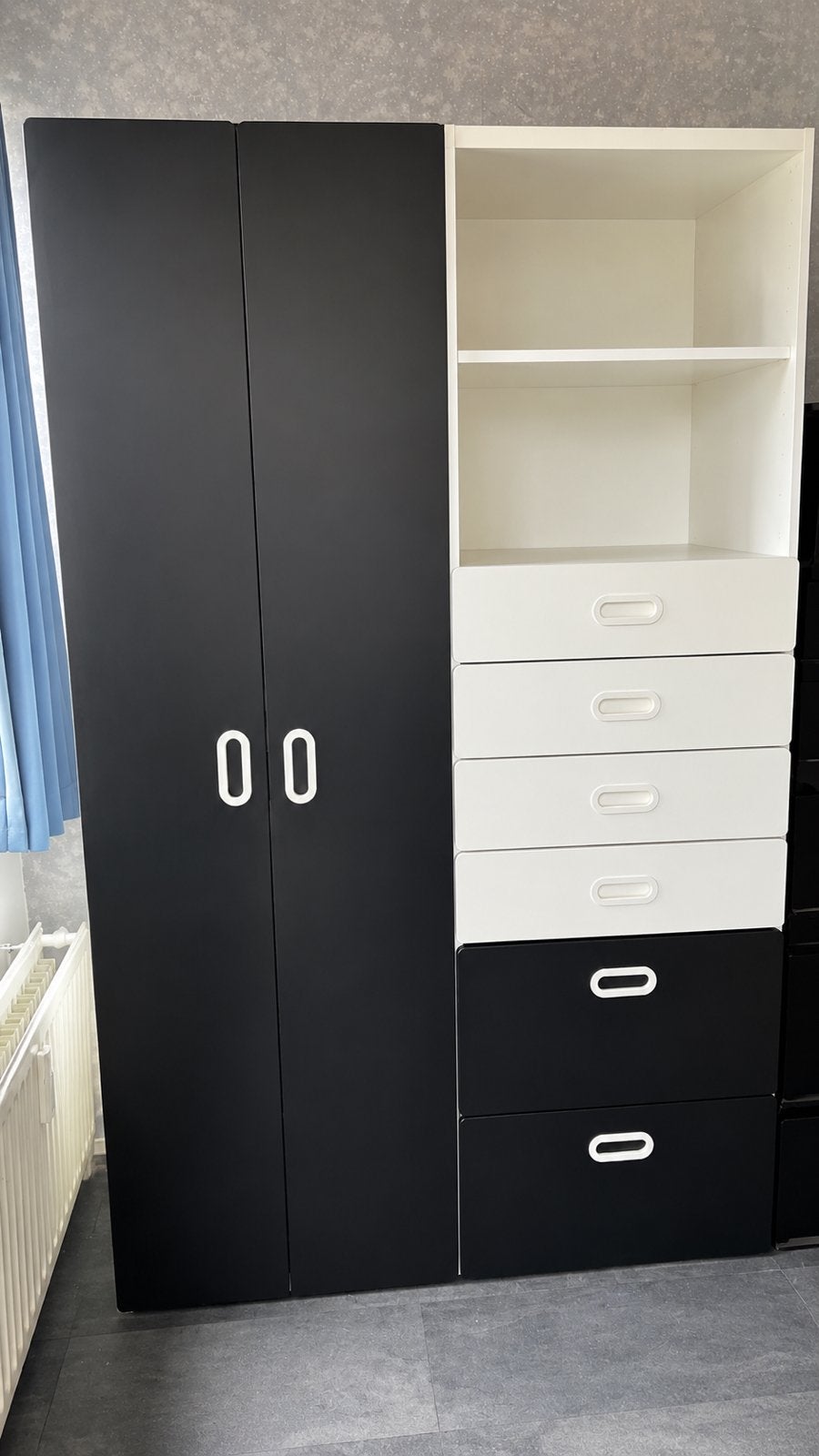 Complete kledingkast zwart/wit – veel opbergruimte, Ophalen, 100 tot 150 cm, 200 cm of meer, Zo goed als nieuw