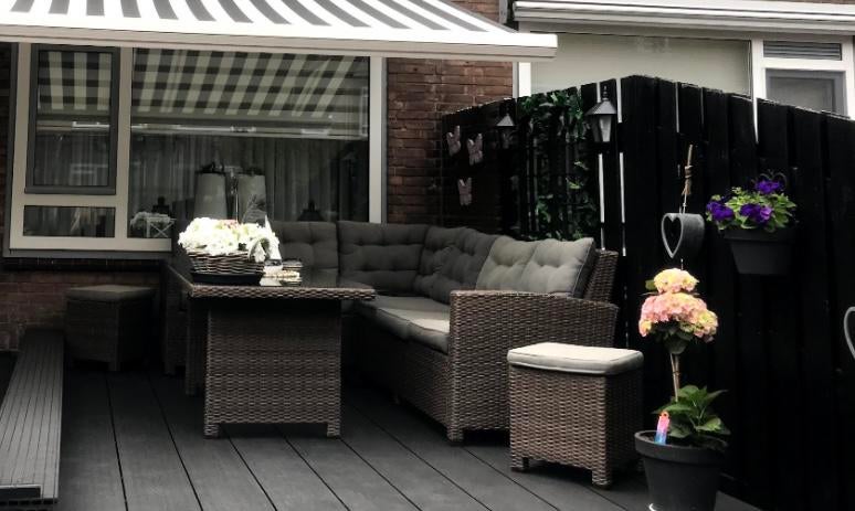 Tuinset hoek met 2 hockers, Ophalen, Gebruikt, Wicker