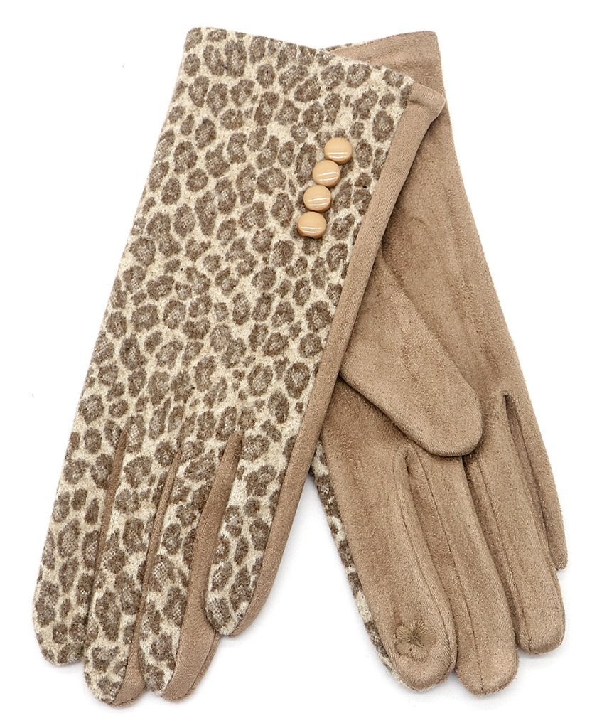 Handschoenen touchscreen panterprint beige one size, Ophalen of Verzenden, Nieuw, Maat 42/44 (L), Handschoenen