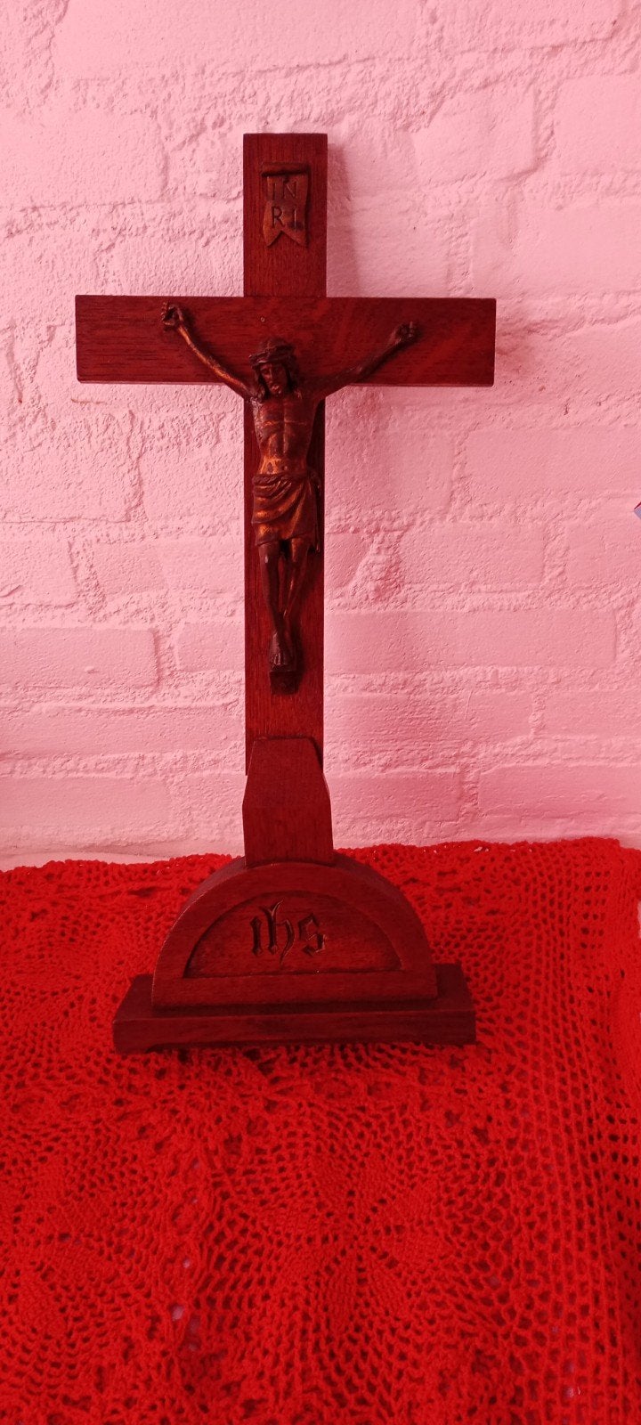 Vintage Houten Kruisbeeld met Jezusfiguur - Relig de, Ophalen