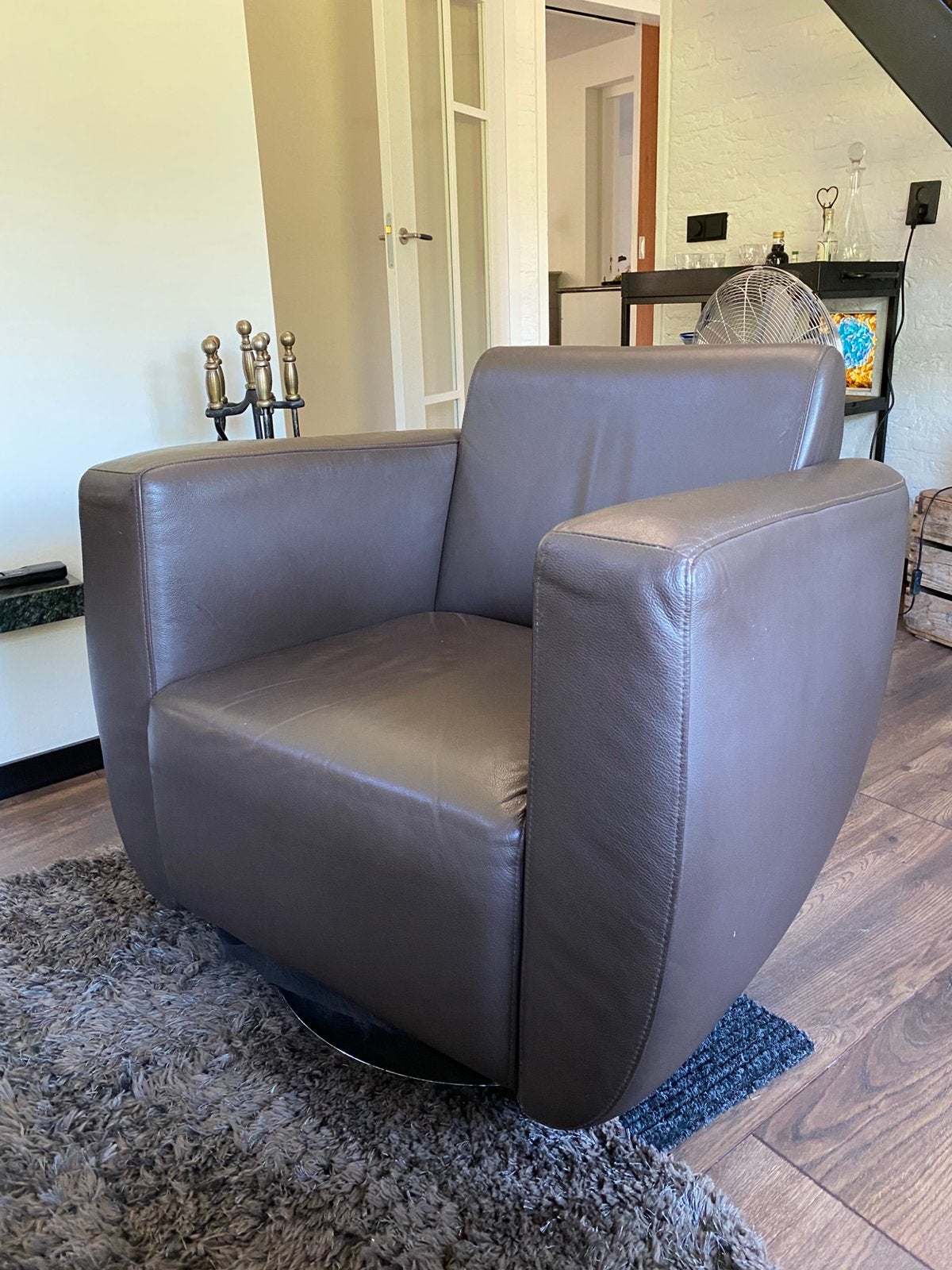 Lederen draaistoel, donkerbruin, Ophalen, Gebruikt, 75 tot 100 cm, Leer