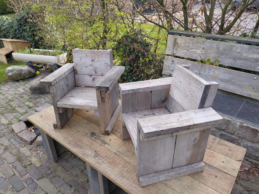 2 Steigerhouten Kinderstoeltjes - Robuust en Speels, Ophalen, Gebruikt, Stoel(en)
