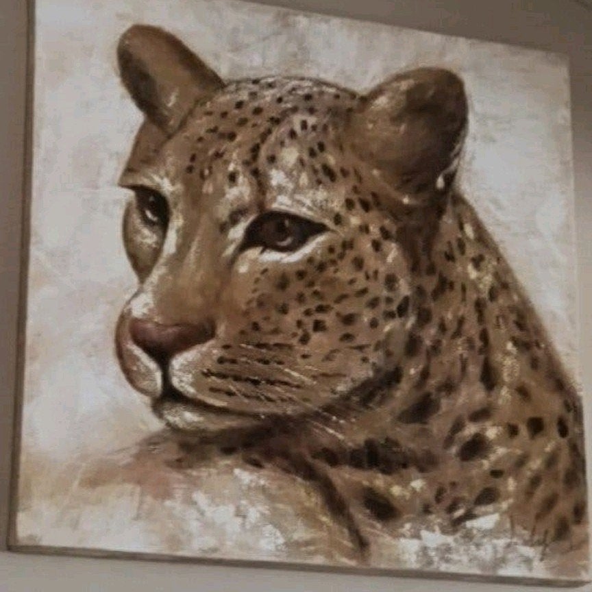 Schilderij luipaard - Dierenprint op canvas, Ophalen of Verzenden, Dieren, Handgeschilderd, Olieverf