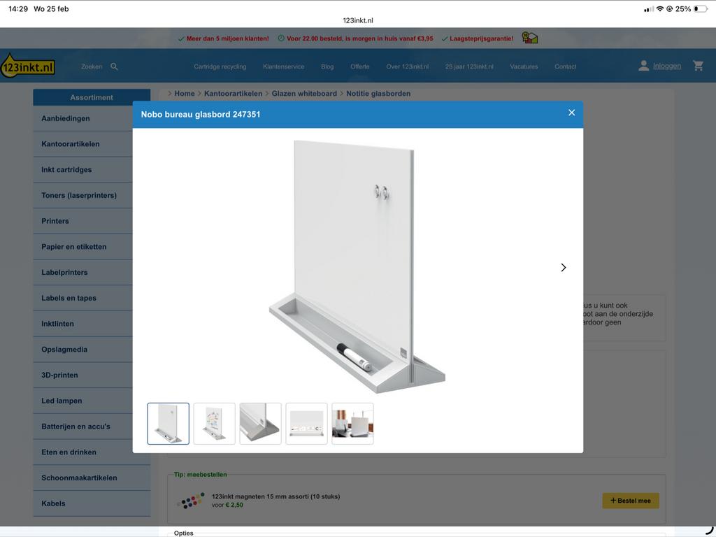 Staand whiteboard/notitiebord van glas voor op bureau/tafel, Ophalen, Zo goed als nieuw