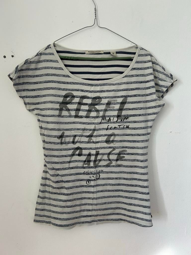 Maison Scotch gestreept T-shirt bijna gratis, Kleding | Dames, Ophalen, Wit, Korte mouw, Maat 36 (S)