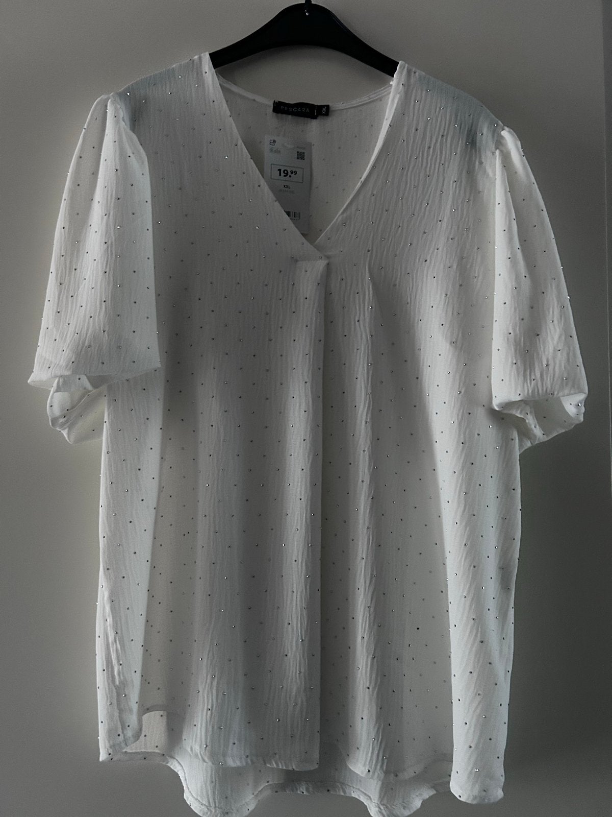 Witte blouse met glitter- Pescara xxl, Wit, Maat 46/48 (XL) of groter, Nieuw, Ophalen of Verzenden