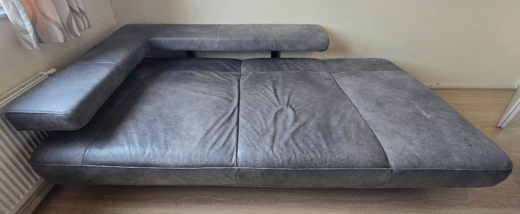 Hukla leren zitbank, antraciet, Ophalen, 250 tot 300 cm, Gebruikt, 100 tot 125 cm