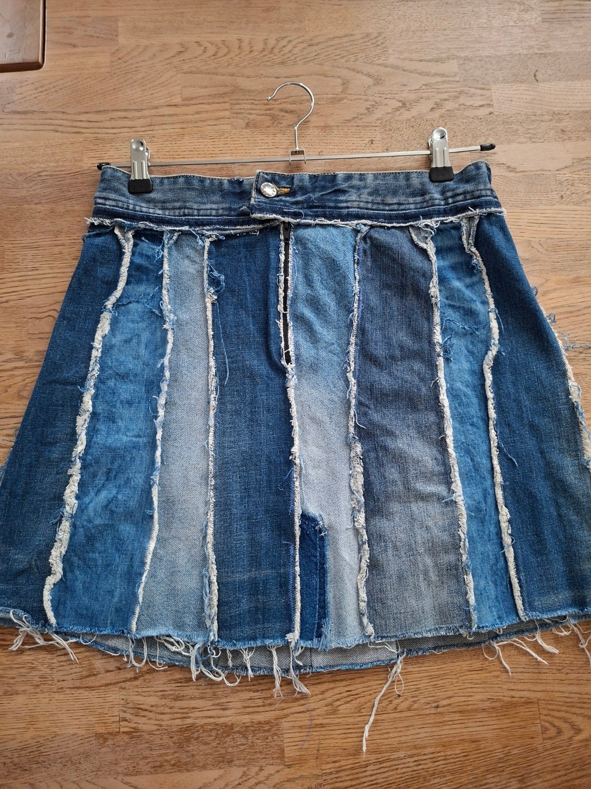 Unieke denim patchwork rok - Maat S, Kleding | Dames, Blauw, WE, Ophalen of Verzenden, Zo goed als nieuw
