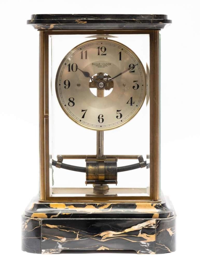 Franse Marmeren Elektrische Bulle-Clock 1920-1930 facet glas, Antiek en Kunst, Ophalen of Verzenden
