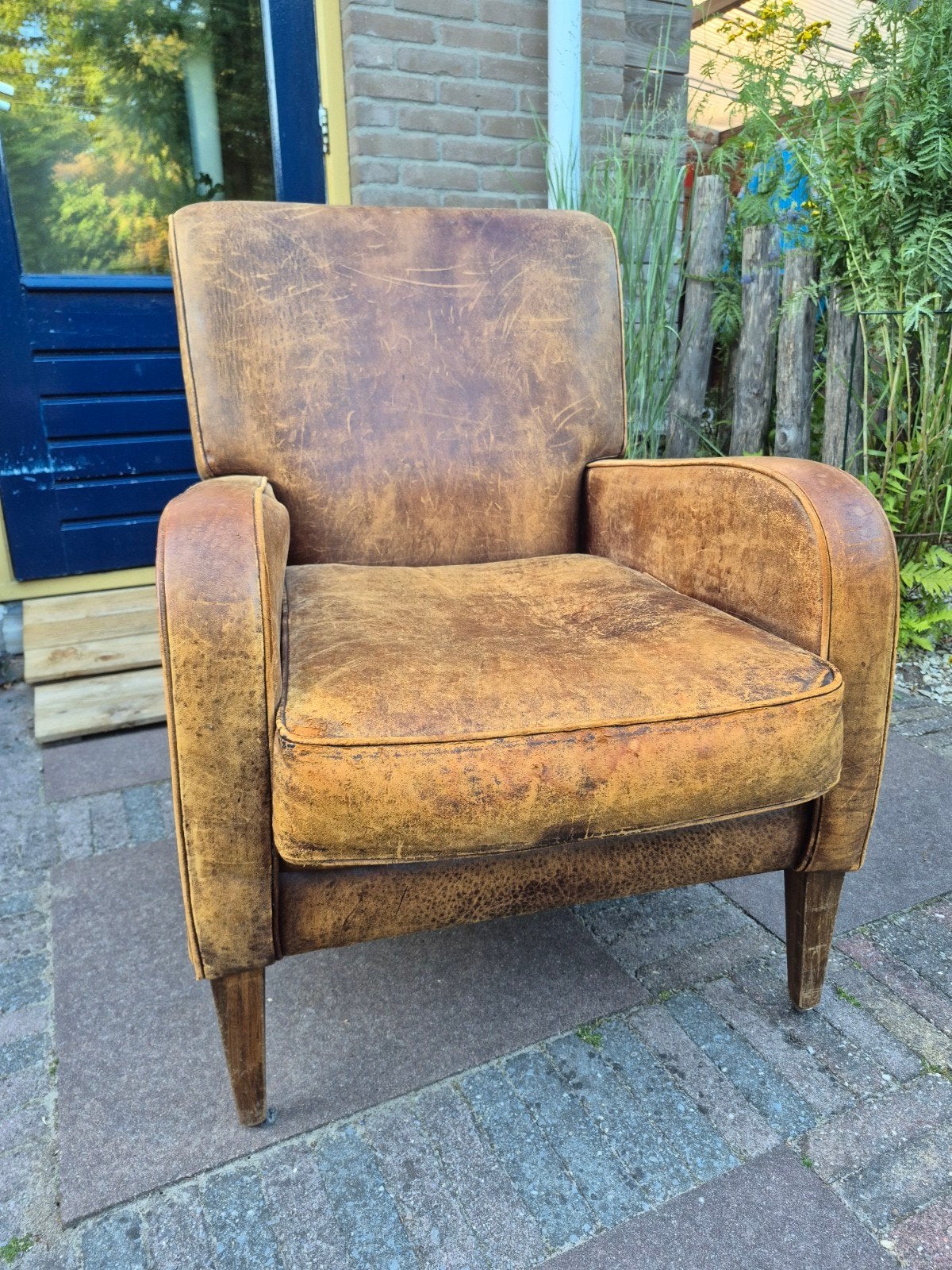 Schapenlederen fauteuil, Huis en Inrichting, Ophalen, Gebruikt, Vintage, 50 tot 75 cm
