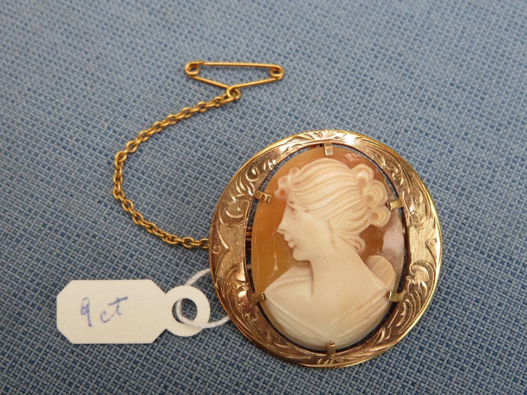 Antieke 9 karaat gouden broche met camee - ca. 1900, Sieraden, Tassen en Uiterlijk, Ophalen of Verzenden, Goud, Broche
