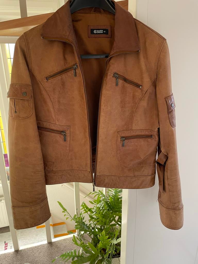Stijlvolle bruine leren jas - Silver Creek, maat 42, Ophalen, Zo goed als nieuw, Maat 42/44 (L), Bruin