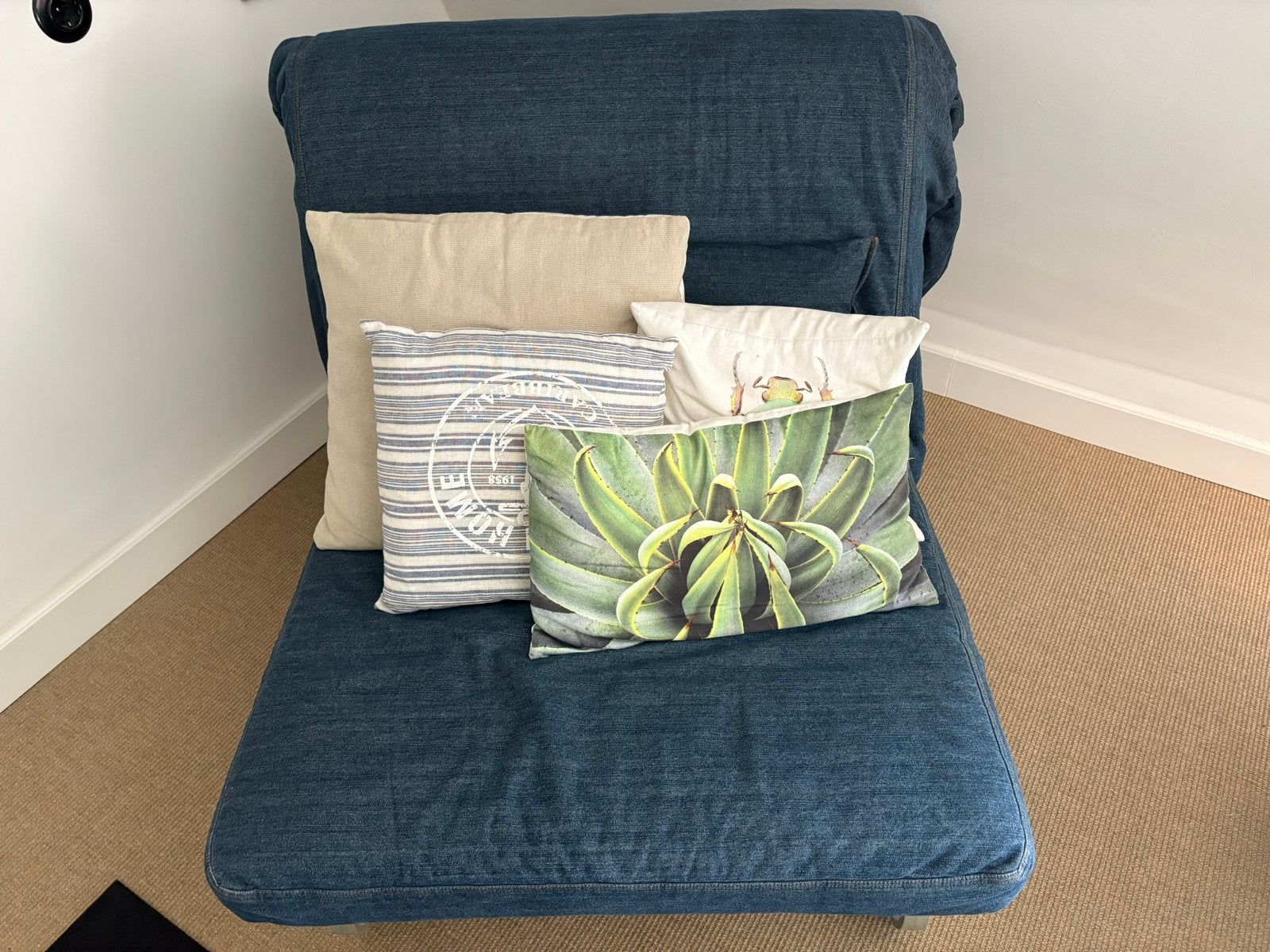 IKEA Lycksele Slaapstoel/bedbank in denim stof, Ophalen, Gebruikt, Eenpersoons, Blauw