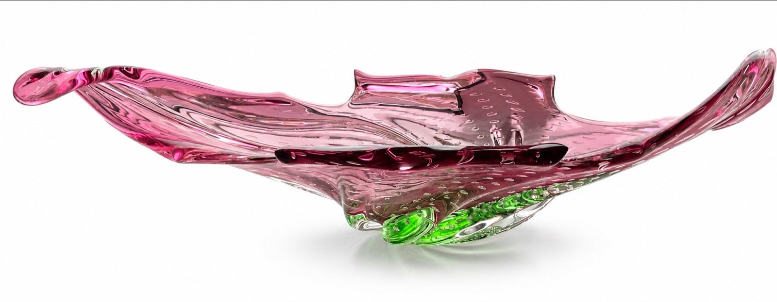 Murano glazen schaal, roze met groene accenten, Antiek en Kunst, Ophalen of Verzenden