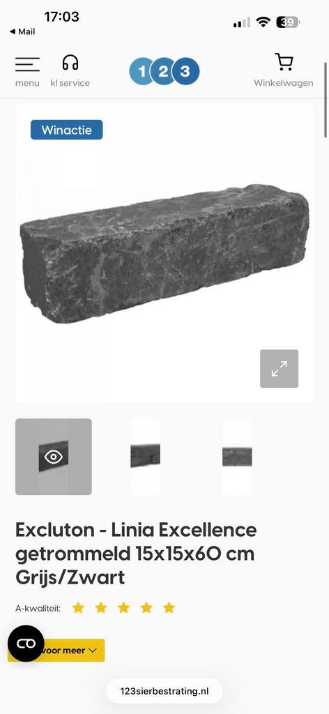 Excluton Linia Excellence getrommeld 15x15x60 cm Grijs/Zwart, Ophalen, Gebruikt, Minder dan 5 m², Beton