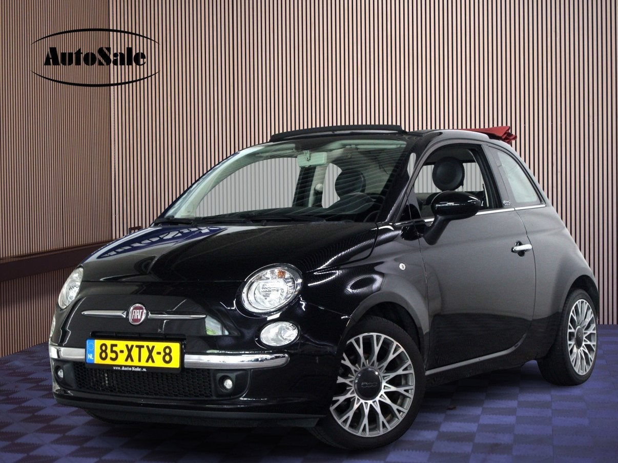Fiat 500C 0.9 TwinAir Lounge Cabrio NAP km stand 52000 LEDER, Euro 5, 86 pk, Zwart, Cabriolet