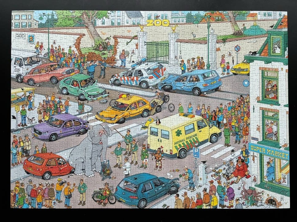 Jan van Haasteren Jumbo gaat winkelen (1000st) ruilen/bieden, Hobby en Vrije tijd, Ophalen of Verzenden, 500 t/m 1500 stukjes