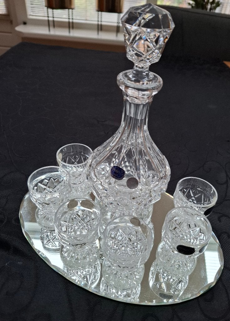 Bohemia Kristallen Karaf Set met Glaasjes en Spiegelblad, Ophalen