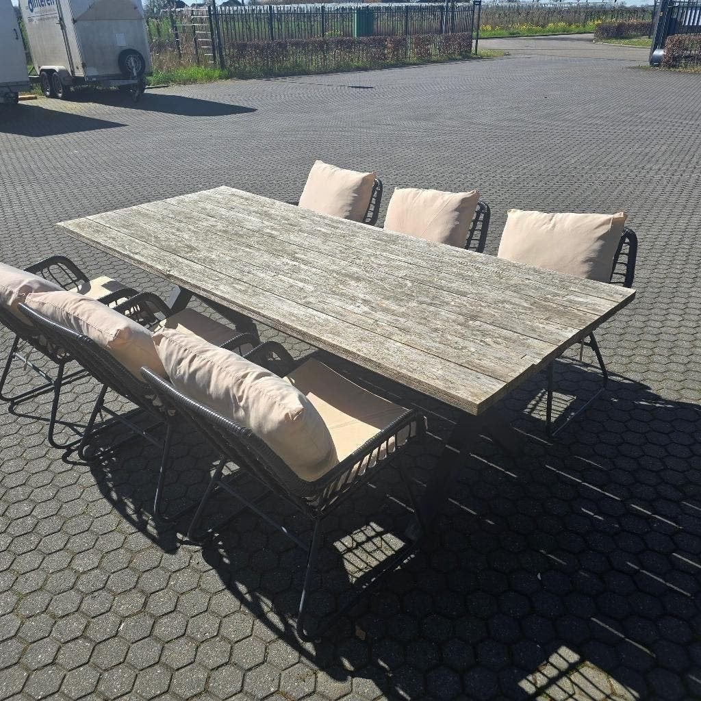 tuintafel X-poot met 6 tuinstoelen 240x100 cm tuinset, Tuin en Terras, Ophalen, Gebruikt, X, Rechthoekig