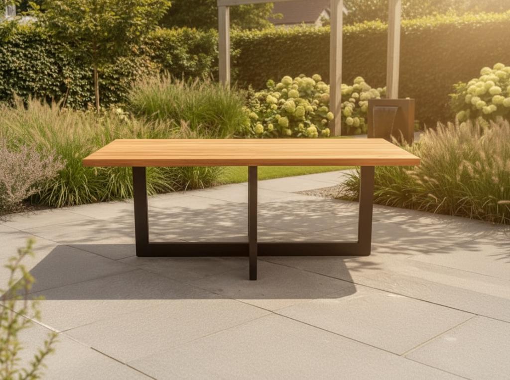 Tuintafel Douglas Hout | Stalen Dubbele U Poot | Alle Maten