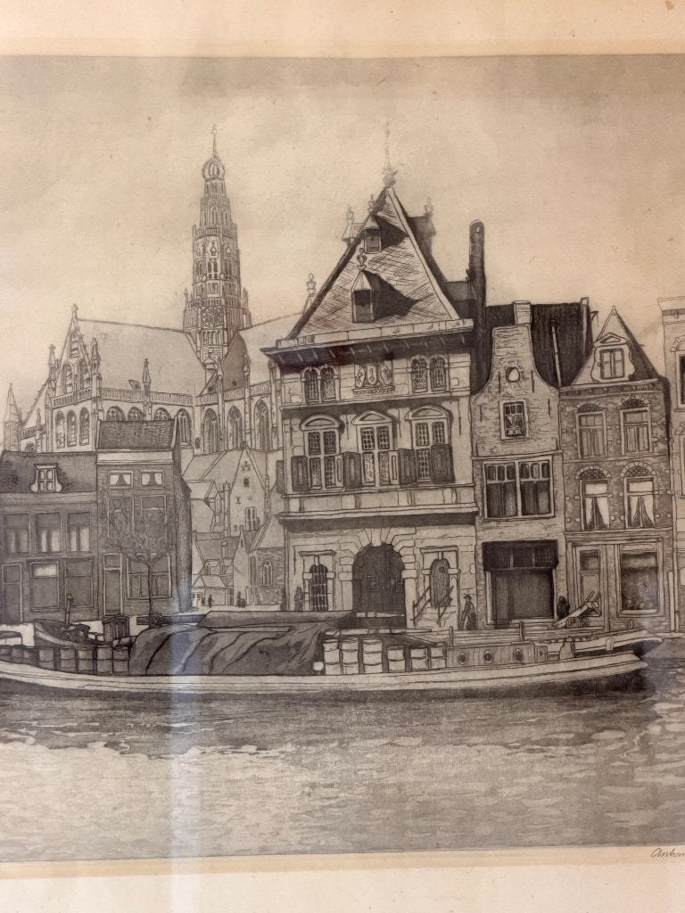 Anton Heyboer Ets " Het Spaarne" 1948, Ets, Stadsgezicht, Ophalen of Verzenden, Gesigneerd