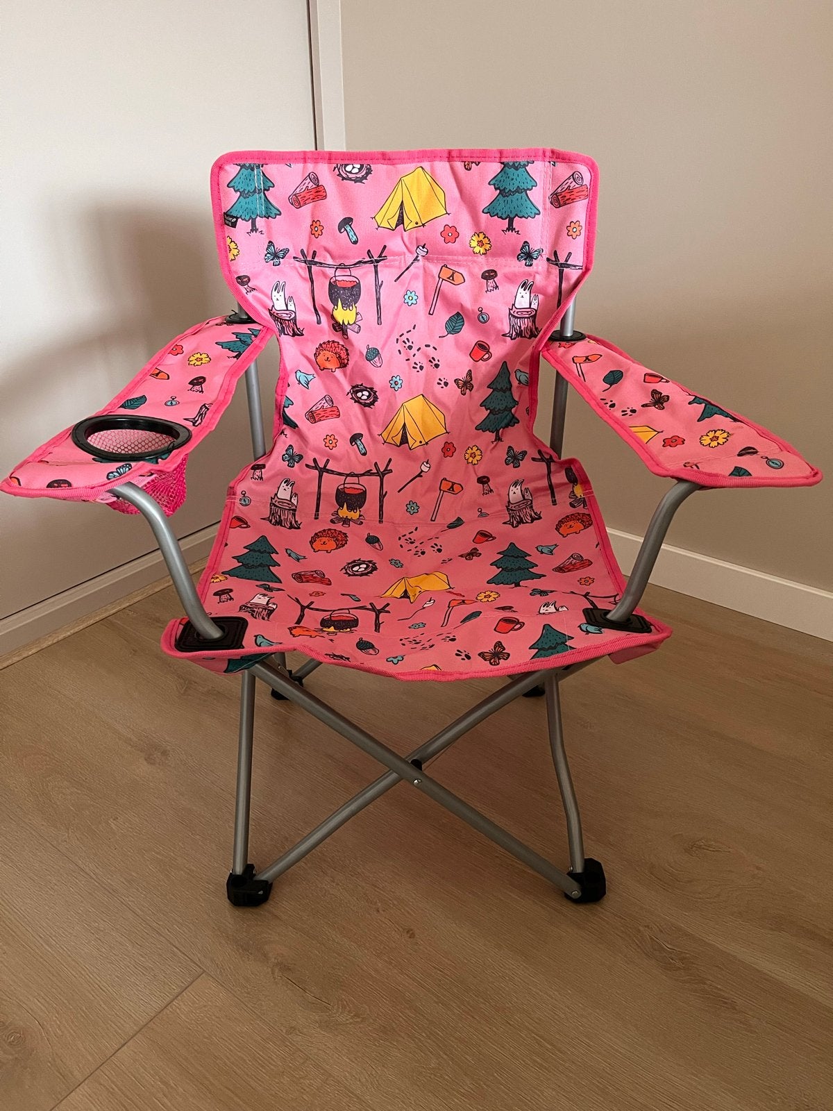 2 Wander Wonder Kindervouwstoelen - Roze met camping print, Ophalen, Zo goed als nieuw