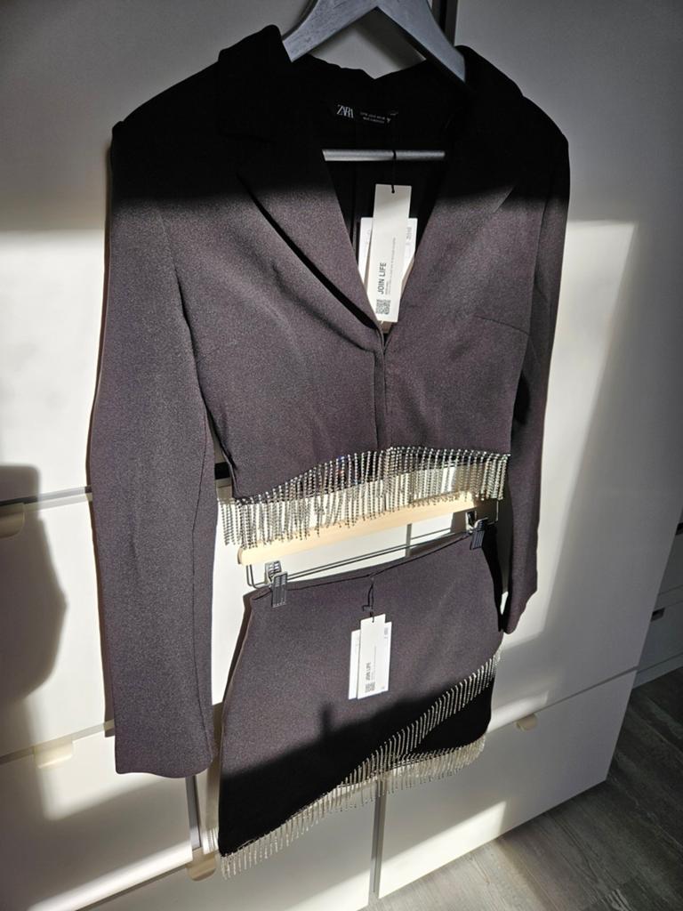 Nieuwe zara two piece set rok jasje diamantjes maat S, Nieuw, Ophalen of Verzenden, Maat 36 (S), Boven de knie