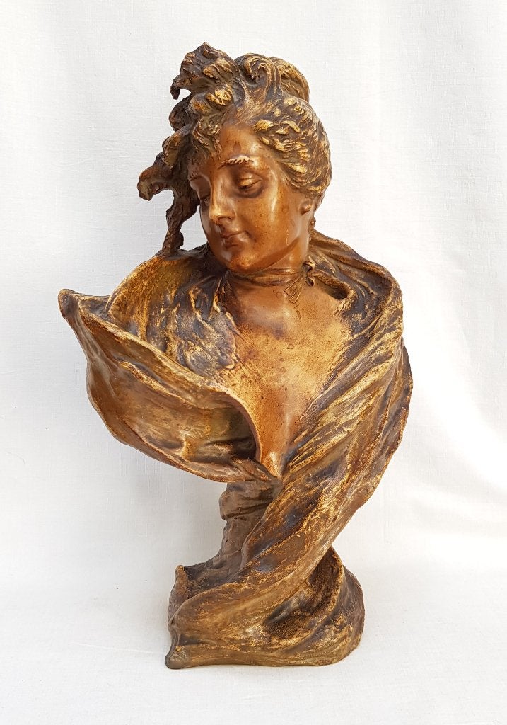 Art Nouveau Buste Sarah Bernhardt - RSK - Stellmacher., Antiek en Kunst, Gemerkt, Ophalen of Verzenden, 20 - 50 cm, Steen of Keramiek