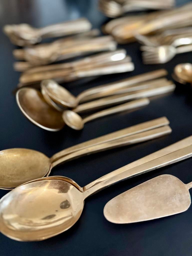 Vintage messing bestekset – 82 delig – Scandinavische stijl, Antiek en Kunst, Ophalen of Verzenden