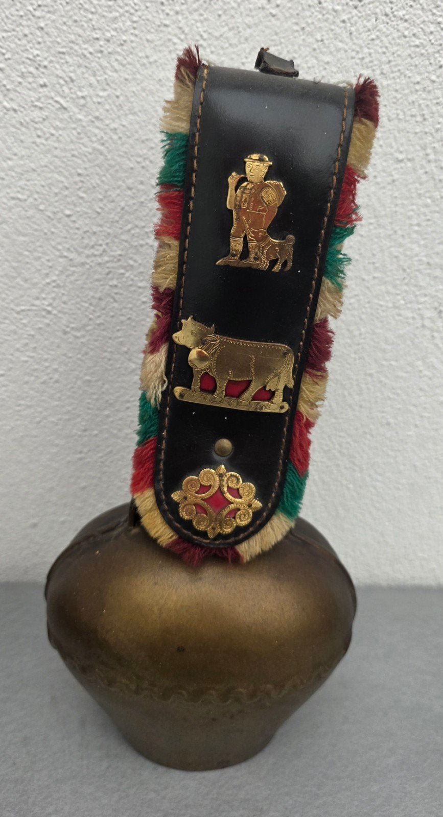 Antieke Zwitserse Koebel met Leren Band en Decoratie, Ophalen of Verzenden