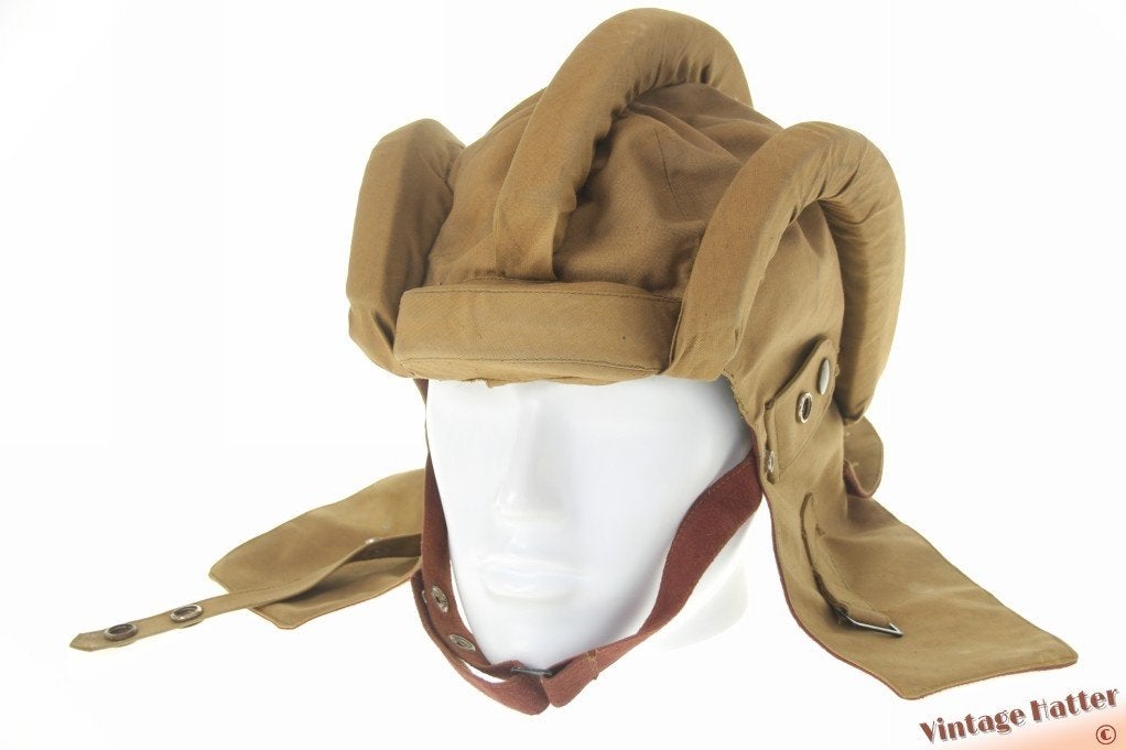 Vintage tankhelm kaki bruin katoen 57-58 gratis verzenden NL, Ophalen of Verzenden, Landmacht, Overige gebieden, Helm of Baret