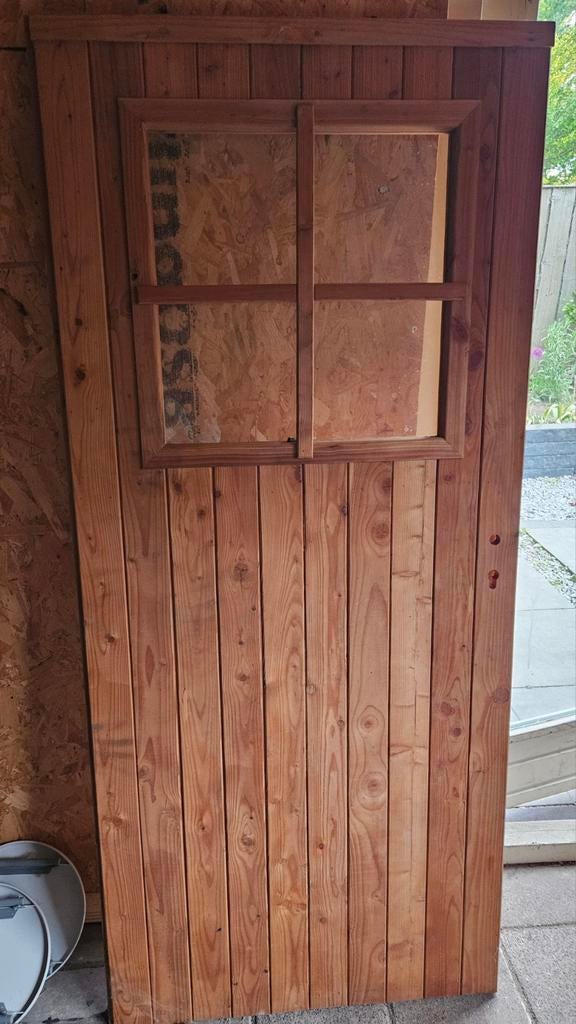 Houten buitendeur met kozijn en beslag, Gebruikt, 80 tot 100 cm, Ophalen of Verzenden, Buitendeur