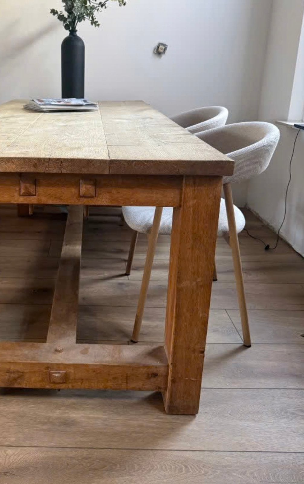 Eiken Eettafel met eetbankje, Ophalen, 200 cm of meer, 50 tot 100 cm, Zo goed als nieuw