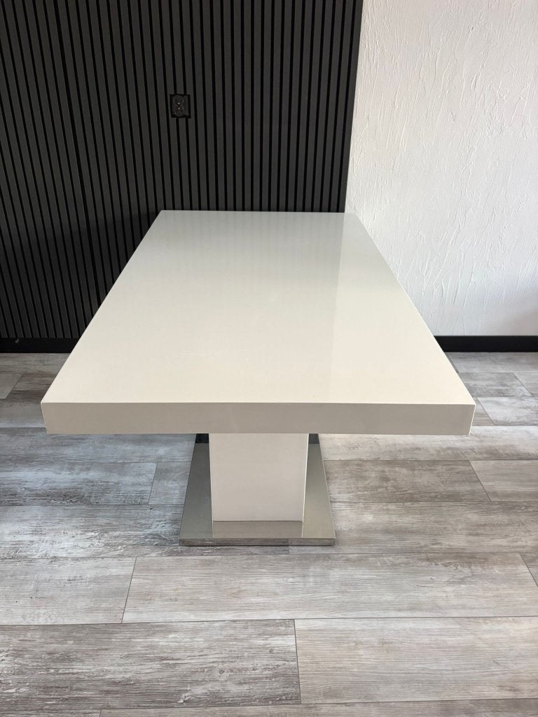 Strakke witte eettafel + 4 stoelen gratis!, Ophalen, Gebruikt, 50 tot 100 cm, 150 tot 200 cm