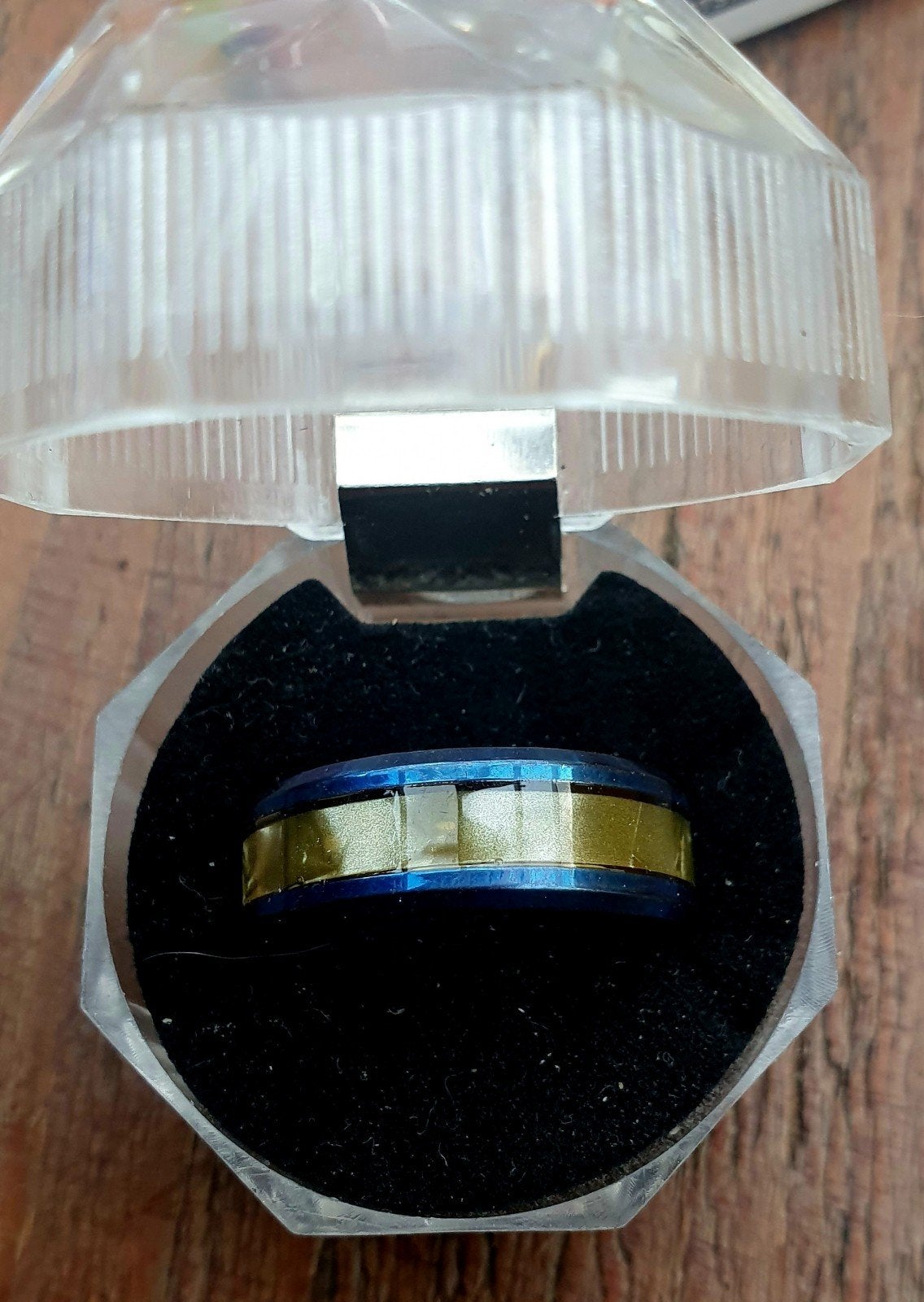 Stijlvolle blauw-gouden ring, maat 20, Overige materialen, Blauw, 19 tot 20, Nieuw