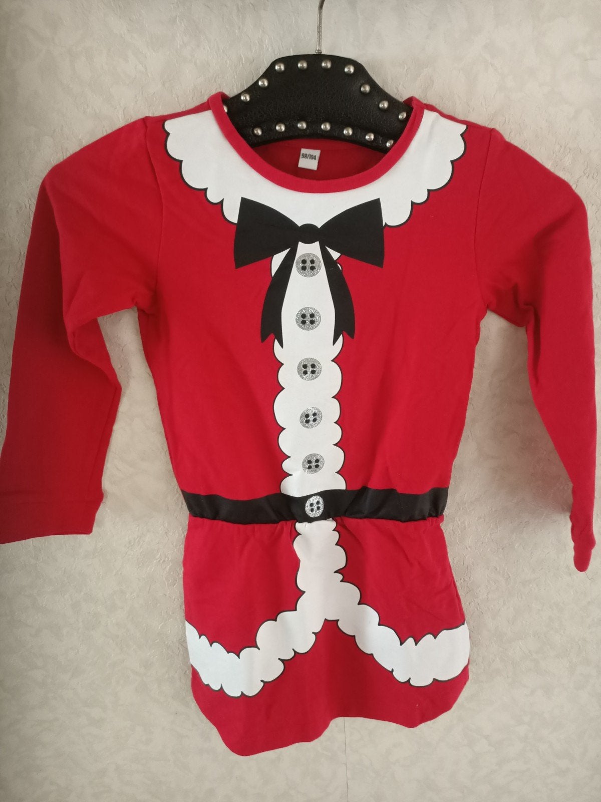 Kerstjurkje rood met kerstman design - Maat 98/104, Ophalen of Verzenden, Gebruikt, 104 of kleiner, Meisje