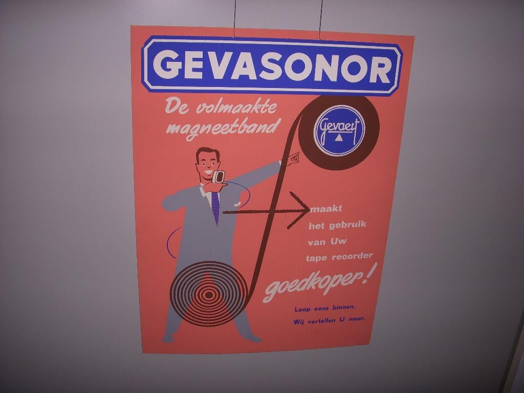 Reclamebord Gevaert ' Gevasonor ' de volmaakte magneetband, Verzamelen, Ophalen of Verzenden, Gebruikt, Reclamebord